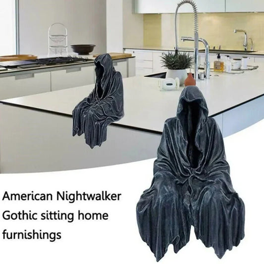 Resin Grim Reaper Sculpture – Mysterious Sitting Figure for Home & Desk Decoration