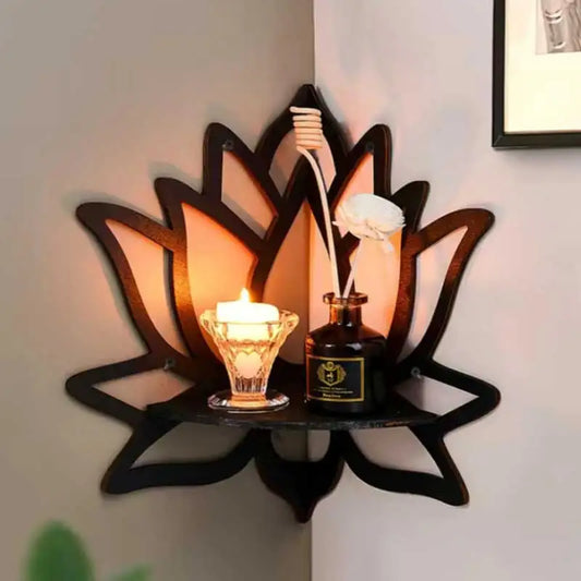 Wooden Lotus Hollow Decorative Rack – Wall-Mounted Shelf for Aromatherapy &amp; Essential Oils