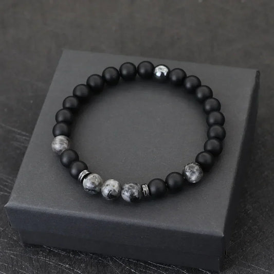 Noter Handmade Men's Bracelet – 8mm Onyx &amp; Tiger Eye Beaded Bracelet with Hematite Healing Properties