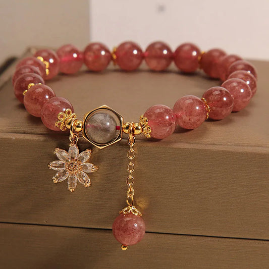 💖 Zakol Cute Romantic Natural Crystal Stone Ball Strand Bracelets – Dopamine Crystal Beaded Wristlet for Women & Girls 🎀✨